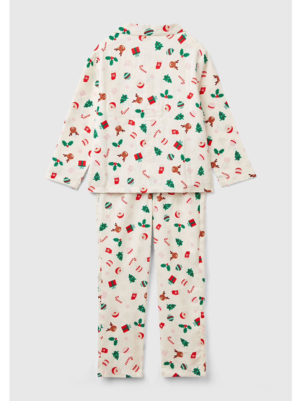 Erkek Çocuk Beyaz Tamamı Desenli Göğüs Cepli Altı Elastik Belli Pijama Takımı-1