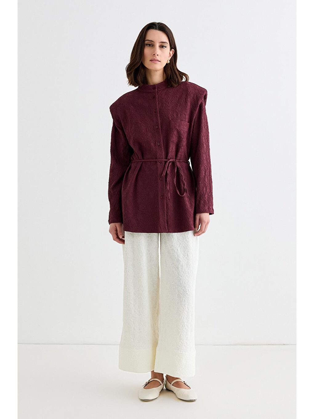 Edna Vatkalı Gömlek Bordo-1