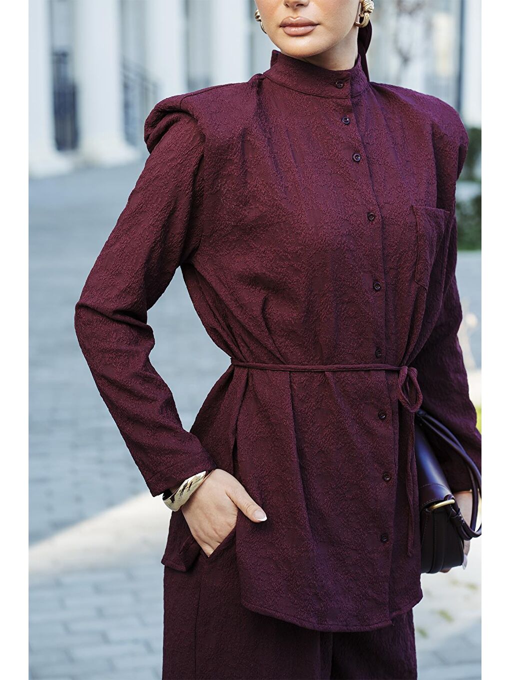 Edna Vatkalı Gömlek Bordo-3