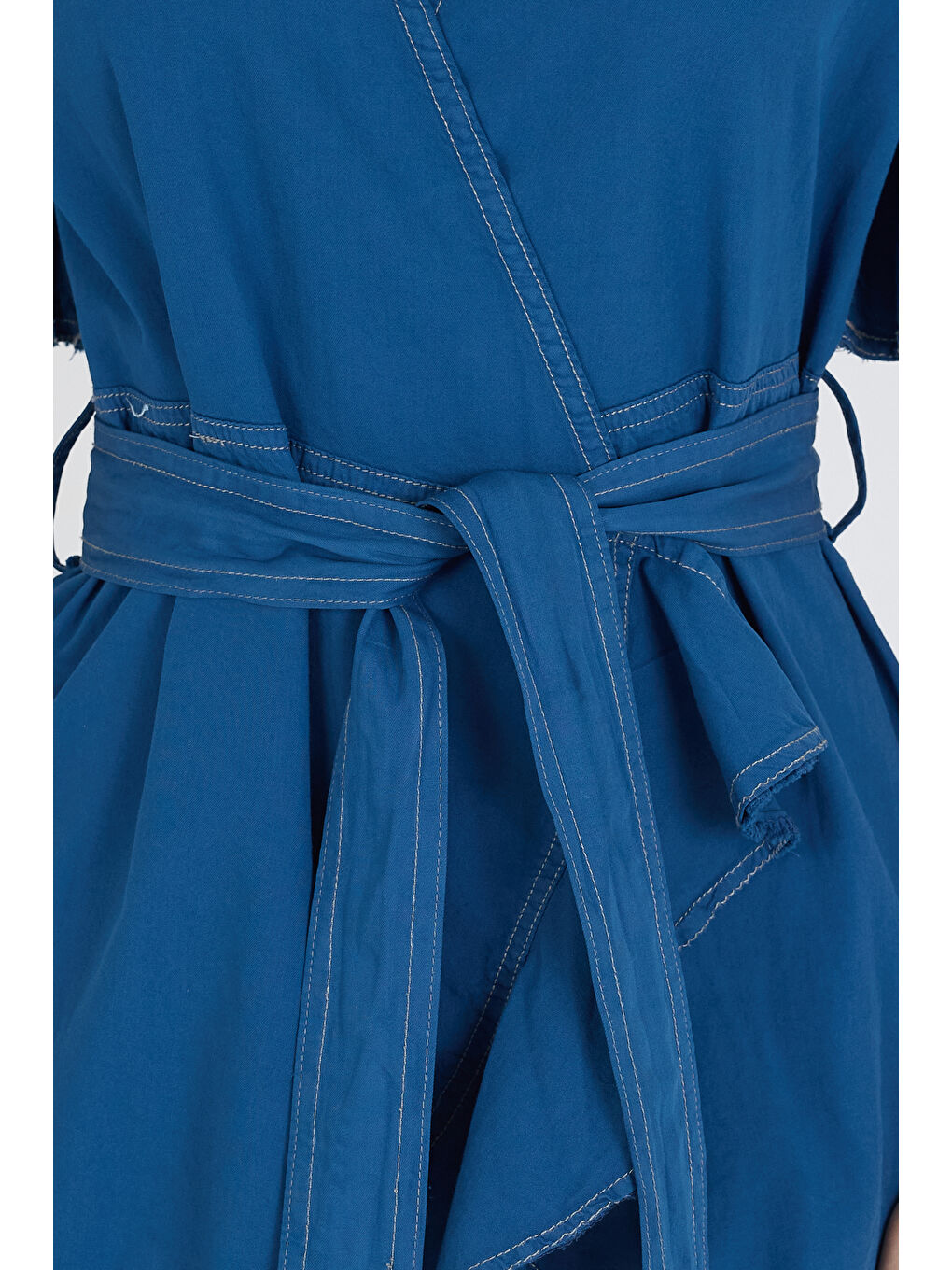 İndigo Kadın Kruvaze Önden Bağlamalı Kemerli Jean Görünümlü Elbise 1448-3