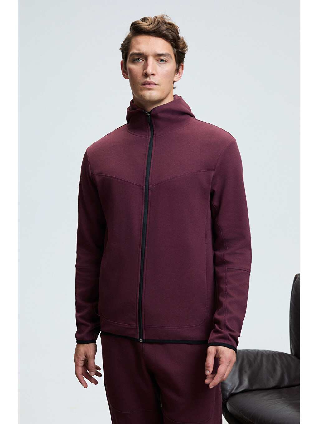 Avener Erkek Kapüşonlu Baskılı Fermuarlı Bordo Sweatshirt-1