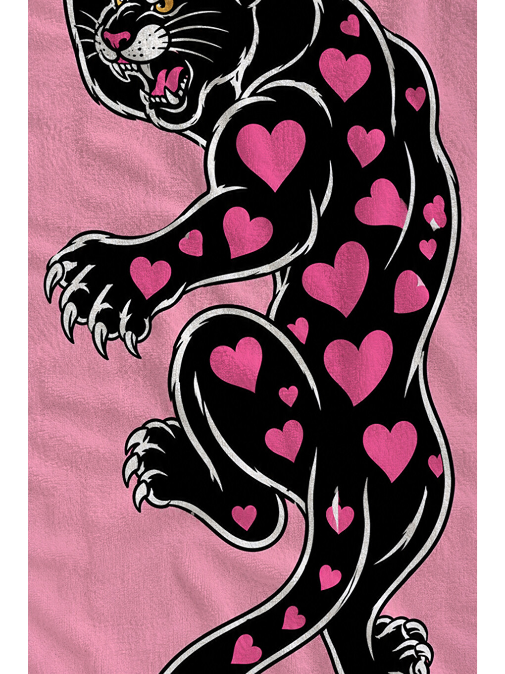 Tattoo Stil Pembe Siyah Leopar Kalp Motifli Desenli 70x150 Plaj Havlusu - Pamuklu Banyo Havlusu-1