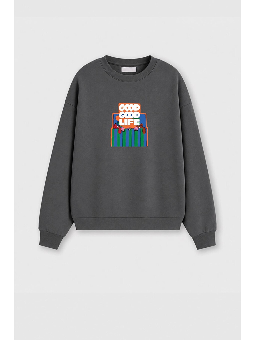 Antrasit Kadın Premium Kumaş 3 İplik Şardonlu Baskılı Sweatshirt