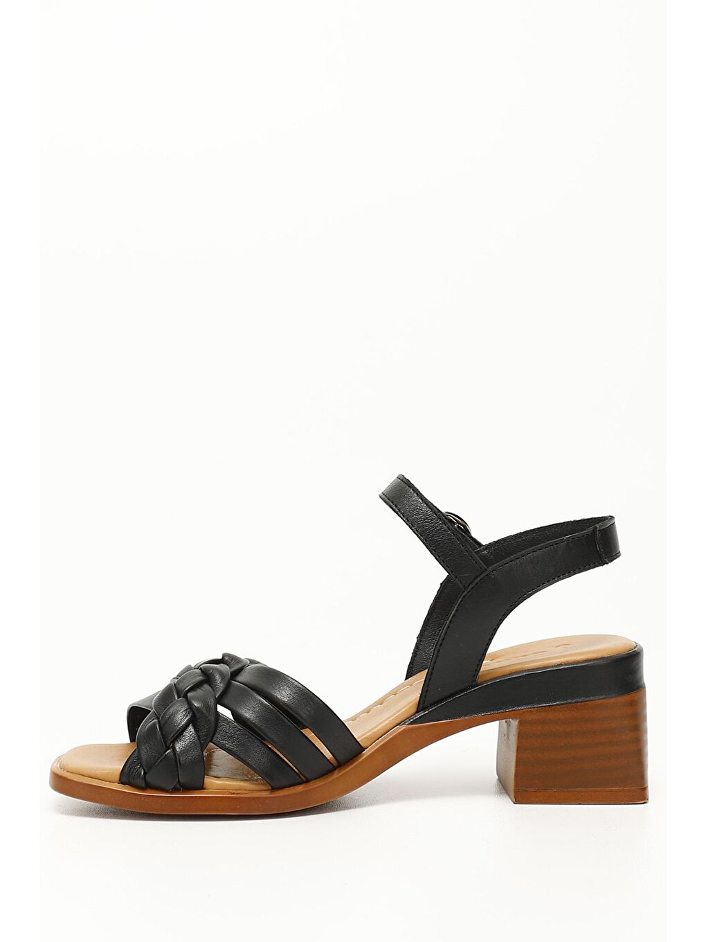 Siyah SİYAH  Hakiki Deri Kısa Kalın Topuklu Kadın Sandalet 45223-2