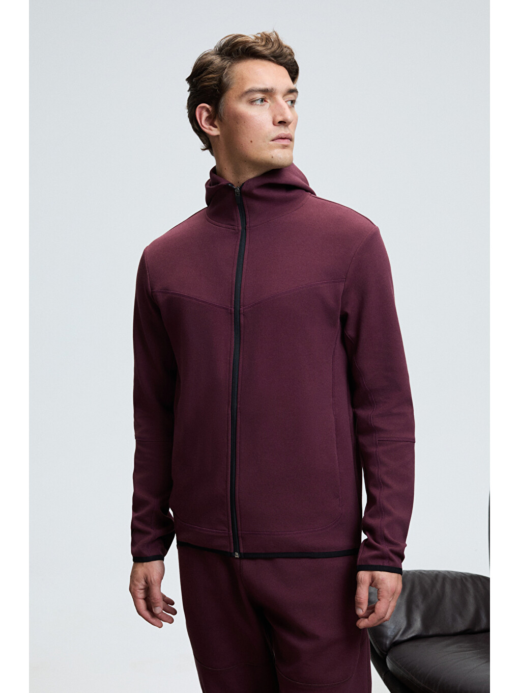 Avener Erkek Kapüşonlu Baskılı Fermuarlı Bordo Sweatshirt-2