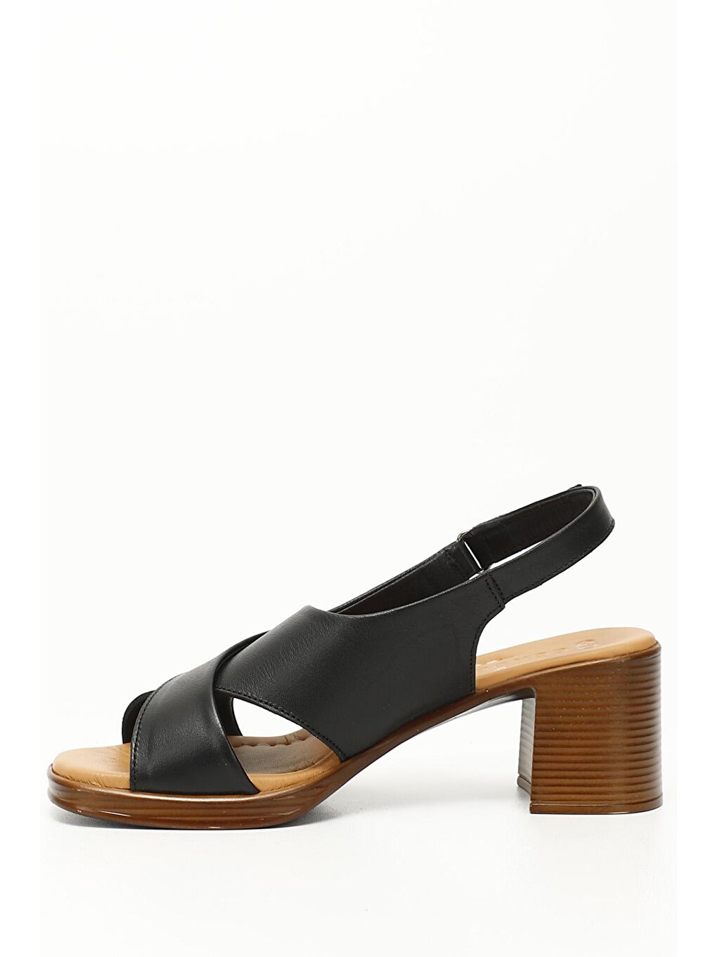 Siyah SİYAH  Hakiki Deri  Kalın Topuklu Kadın Sandalet 45130-2