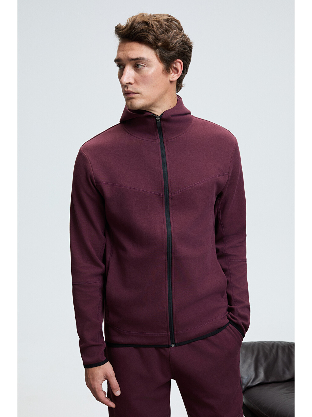 Avener Erkek Kapüşonlu Baskılı Fermuarlı Bordo Sweatshirt-3