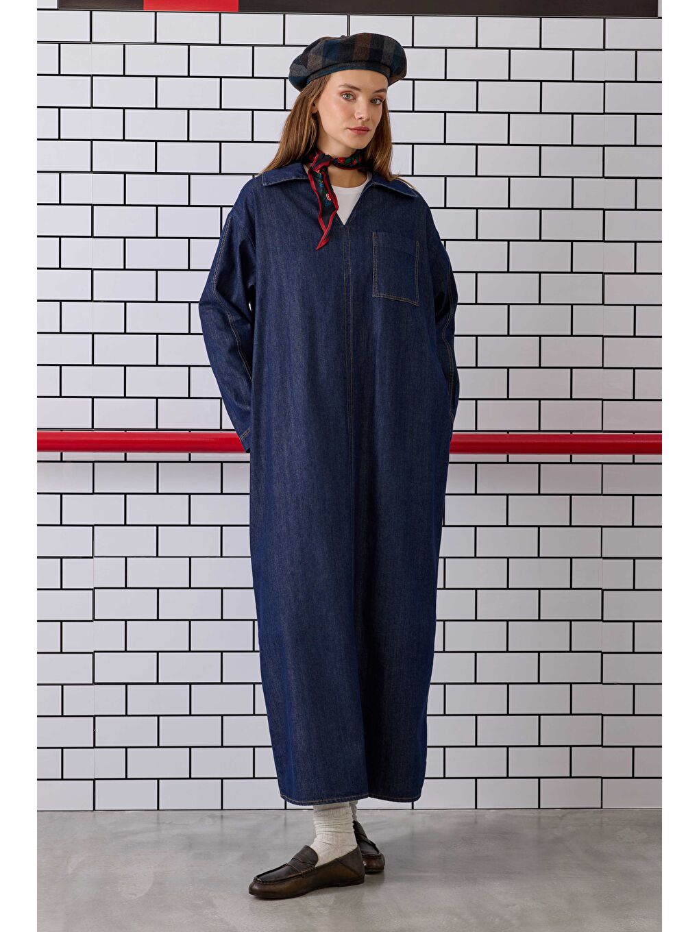 Uzun Denim Elbise Mavi-2