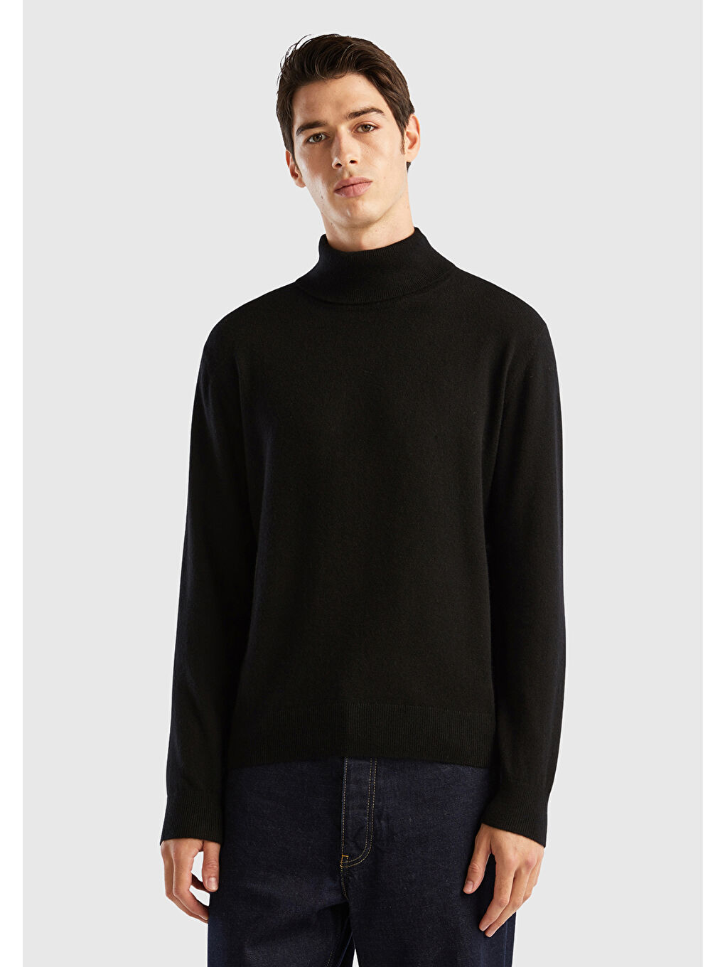 Erkek Siyah %100 Kaşmir Boğazlı Yaka Kazak