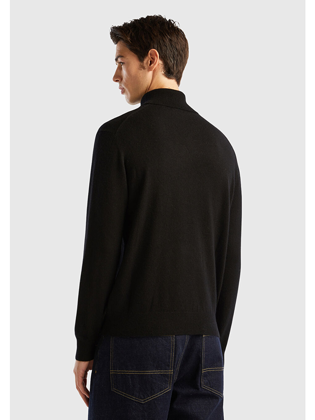 Erkek Siyah %100 Kaşmir Boğazlı Yaka Kazak-2