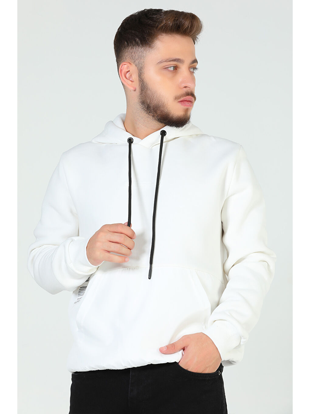 Mishar İtalia Ekru Erkek Kapüşonlu Baskılı Şardonlu Sweatshirt - 1