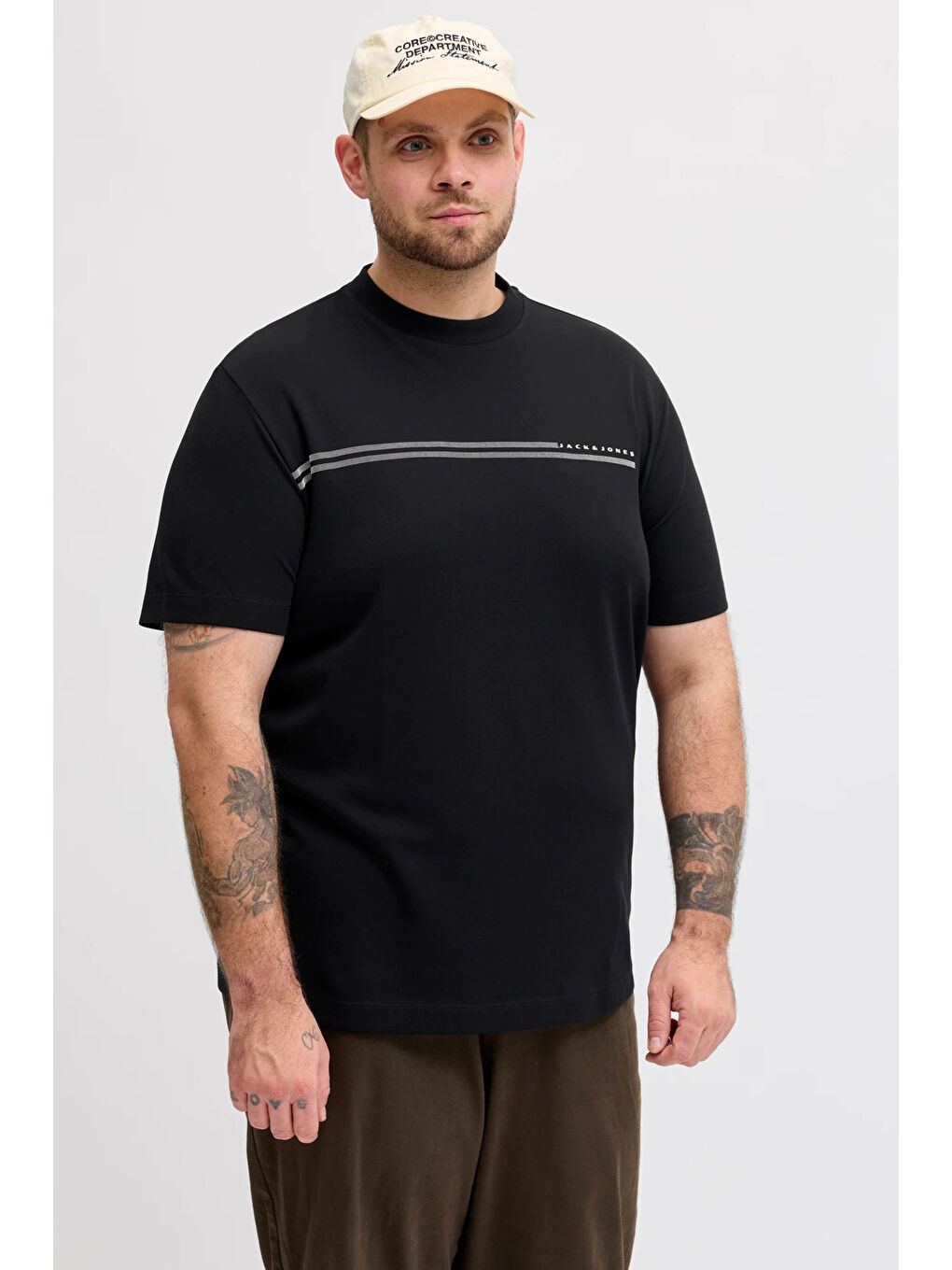 Siyah Plus Büyük Beden Pamuklu Regular Fit Bisiklet Yaka T Shirt 12297257