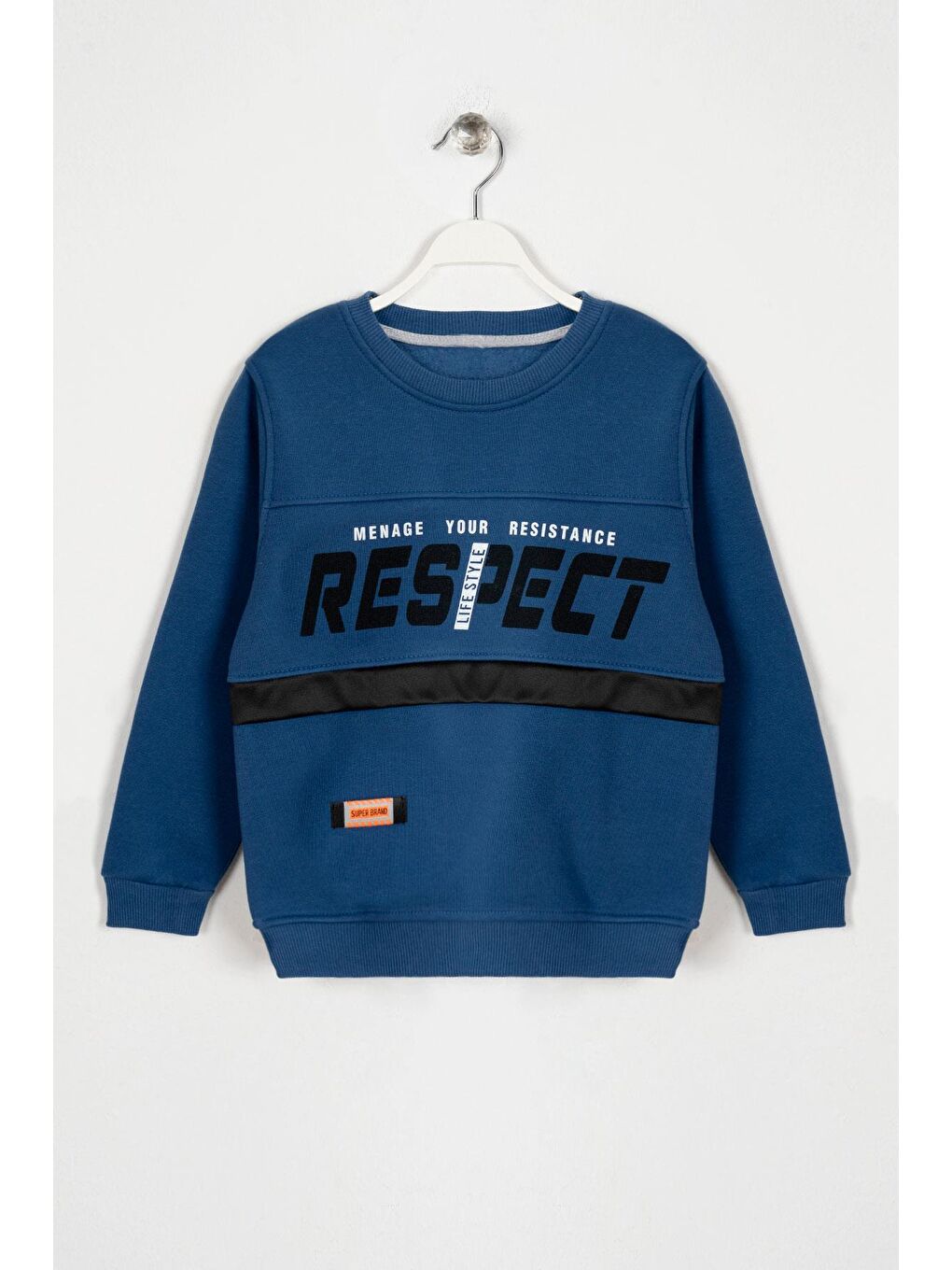 İndigo Bisiklet Yaka Uzun Kol Respect Baskılı Indigo Renk Erkek Çocuk Sweatshirt