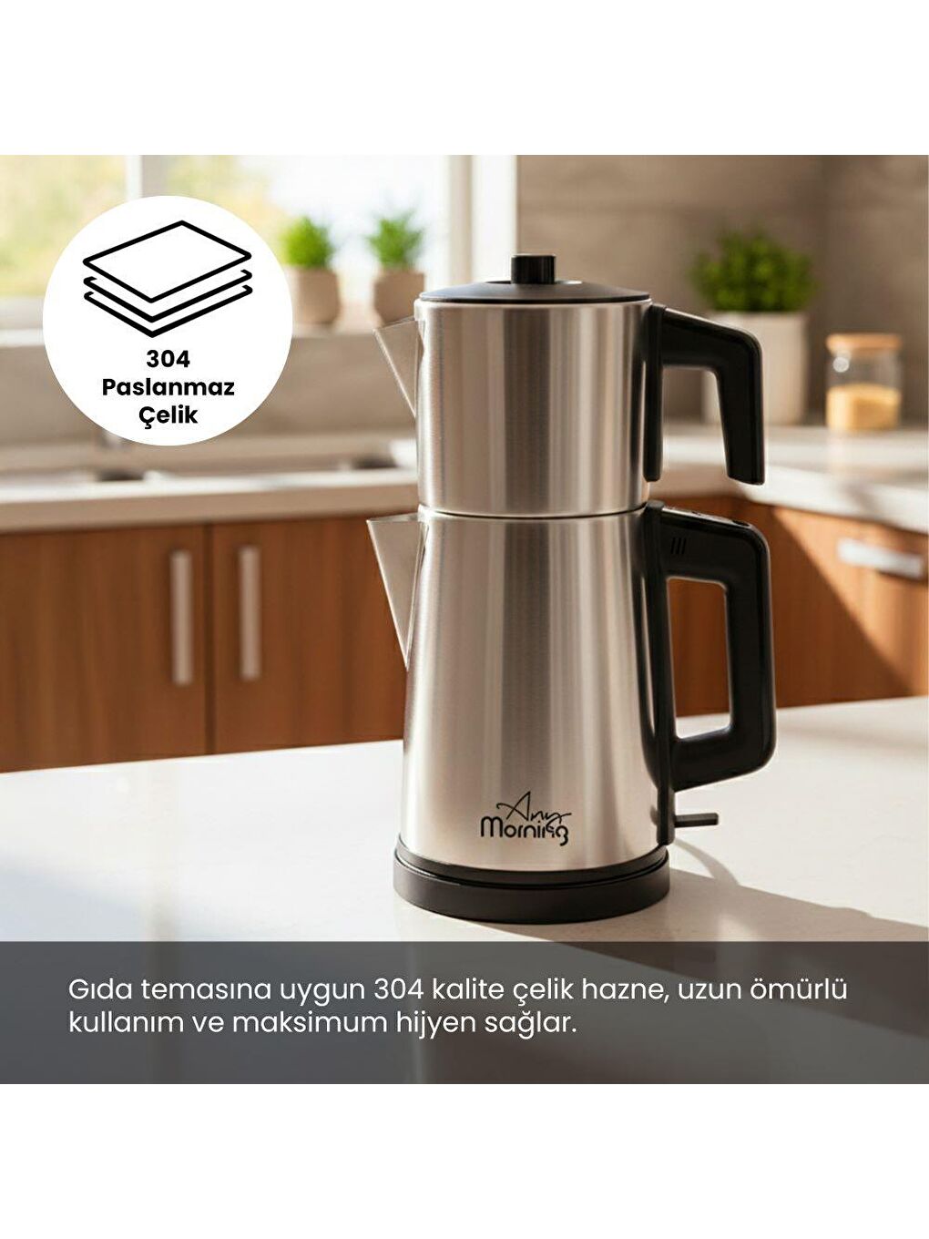 OZ26CM10 2in1 Paslanmaz Çelik Çay Makinesi ve Su Isıtıcı