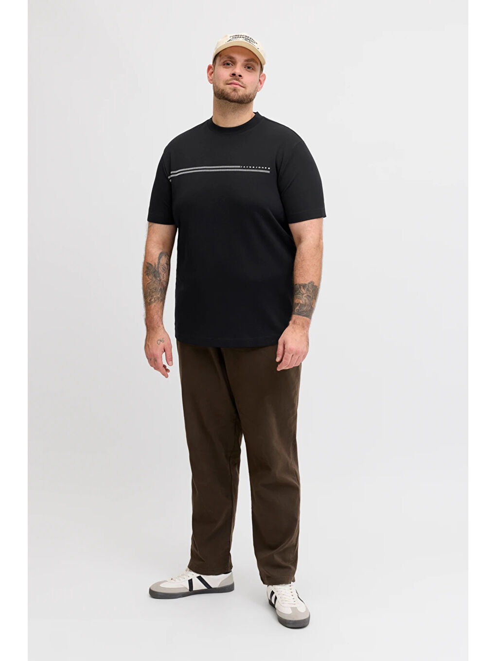 Siyah Plus Büyük Beden Pamuklu Regular Fit Bisiklet Yaka T Shirt 12297257-1