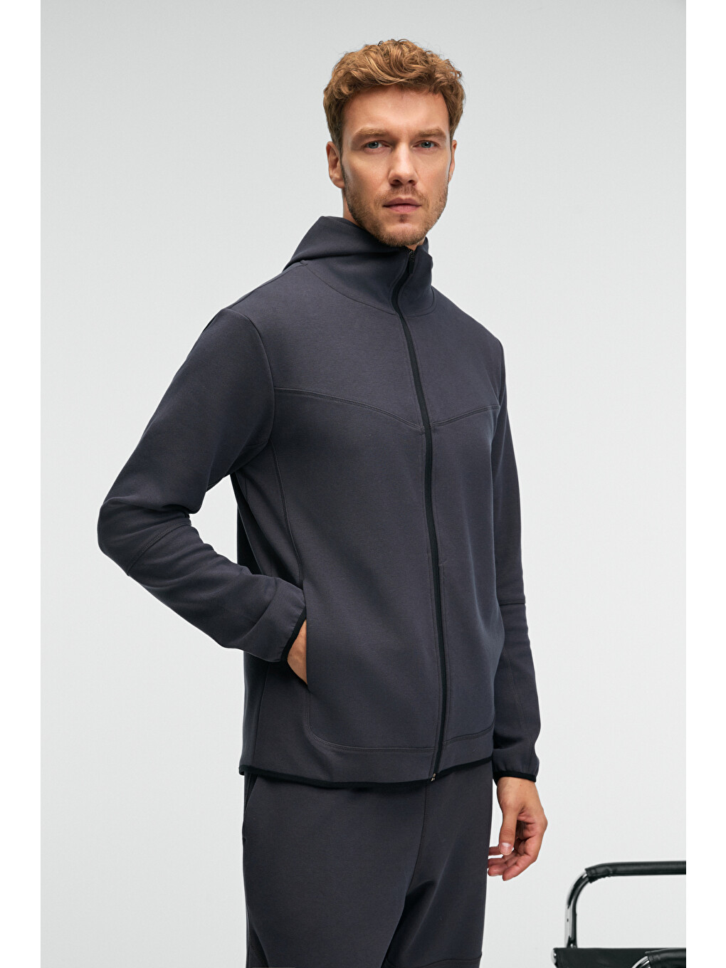 Avener Erkek Kapüşonlu Baskılı Fermuarlı Antrasit Sweatshirt