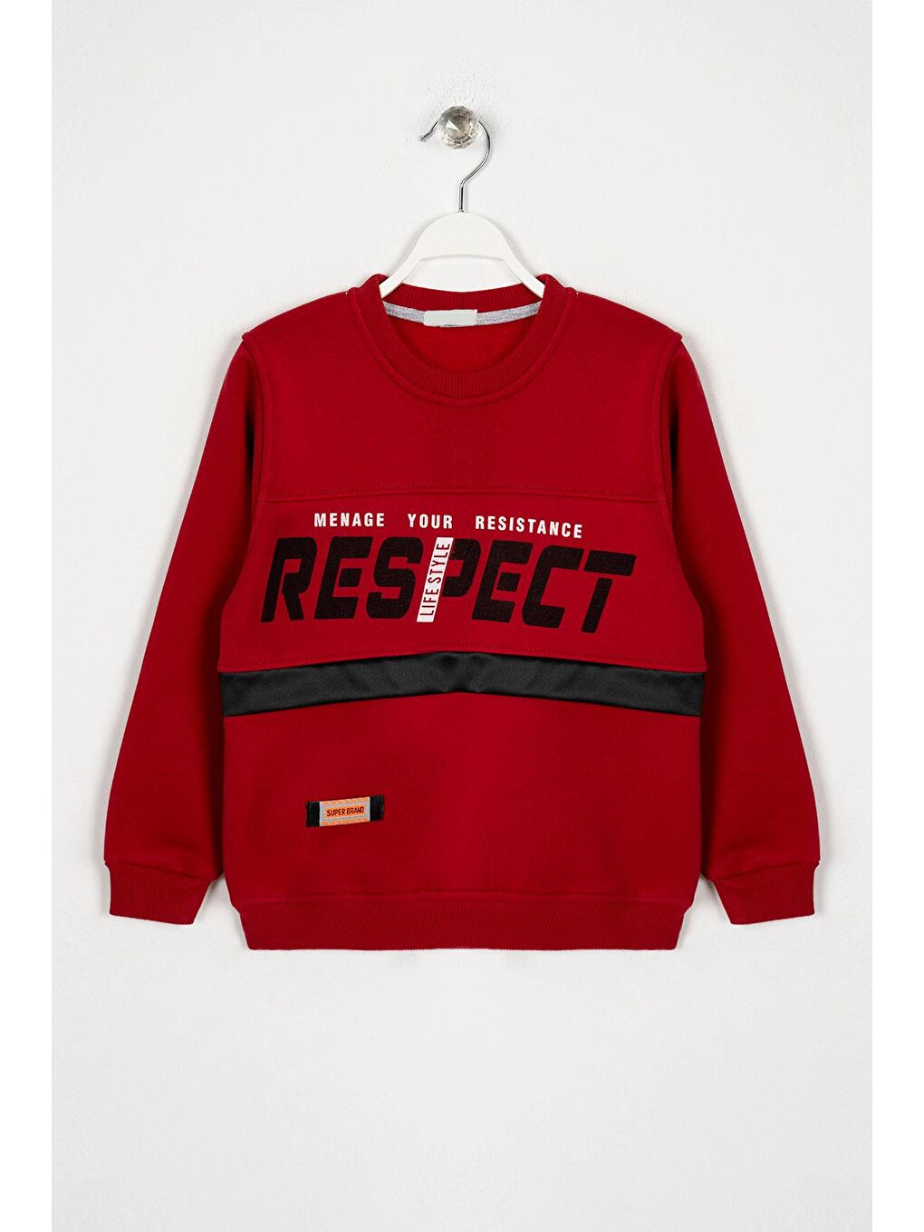 Bisiklet Yaka Uzun Kol Respect Baskılı Kırmızı Renk Erkek Çocuk Sweatshirt