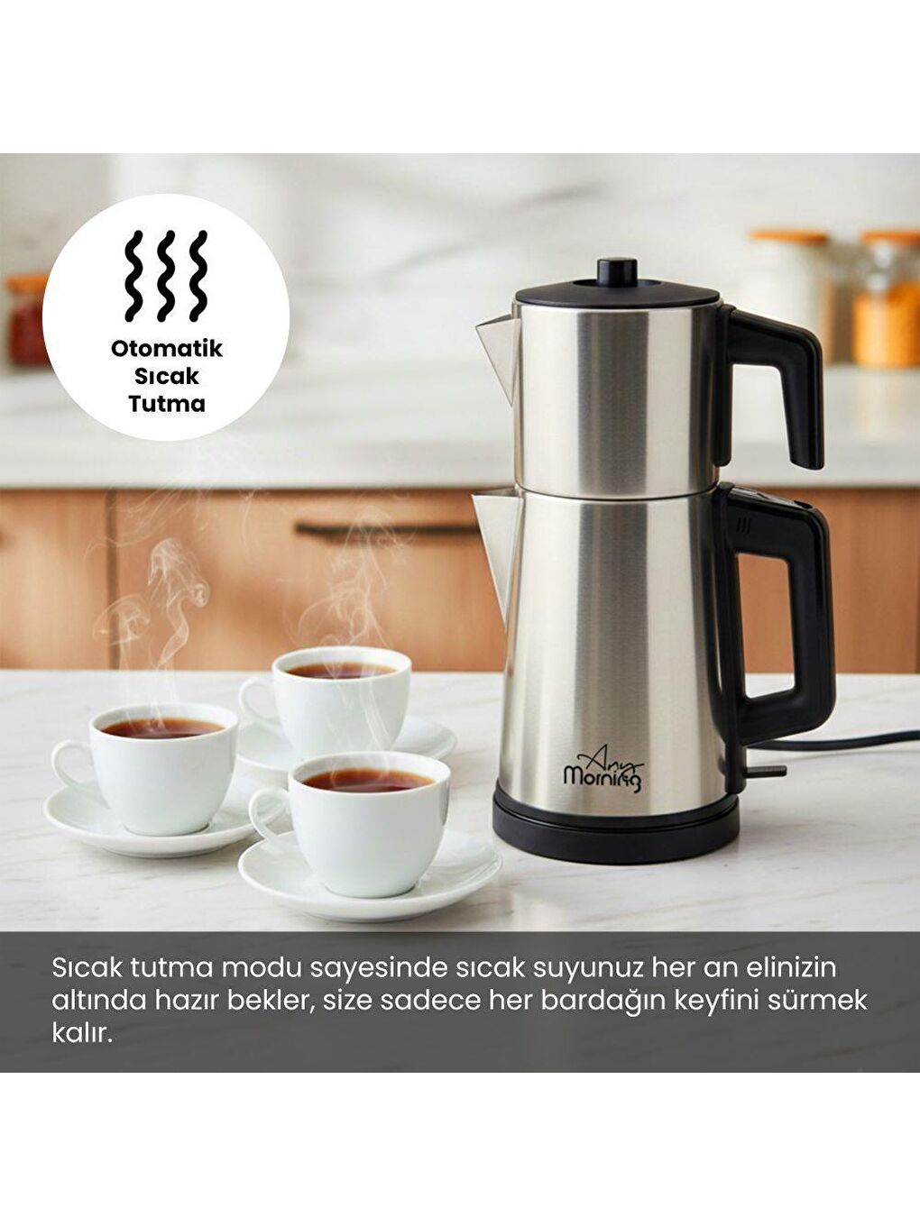 OZ26CM10 2in1 Paslanmaz Çelik Çay Makinesi ve Su Isıtıcı-3