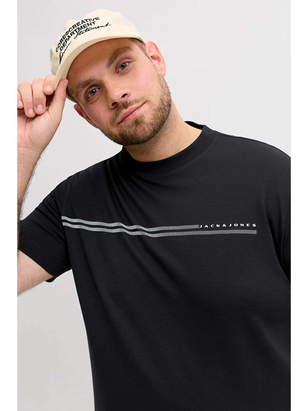 Siyah Plus Büyük Beden Pamuklu Regular Fit Bisiklet Yaka T Shirt 12297257-3