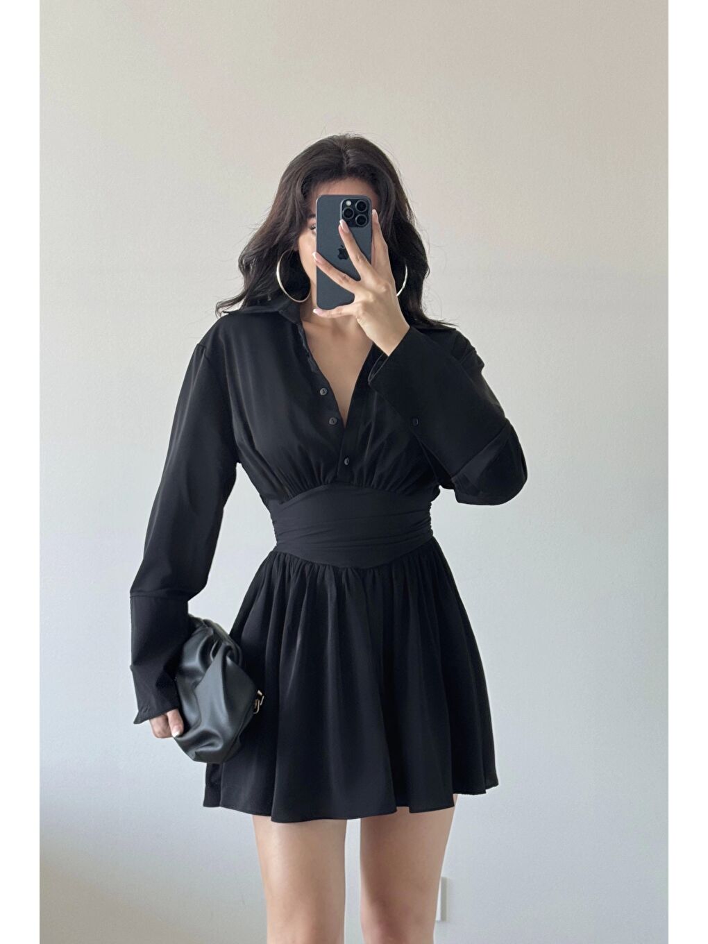 Kadın Siyah Gömlek Elbise 1041-2677