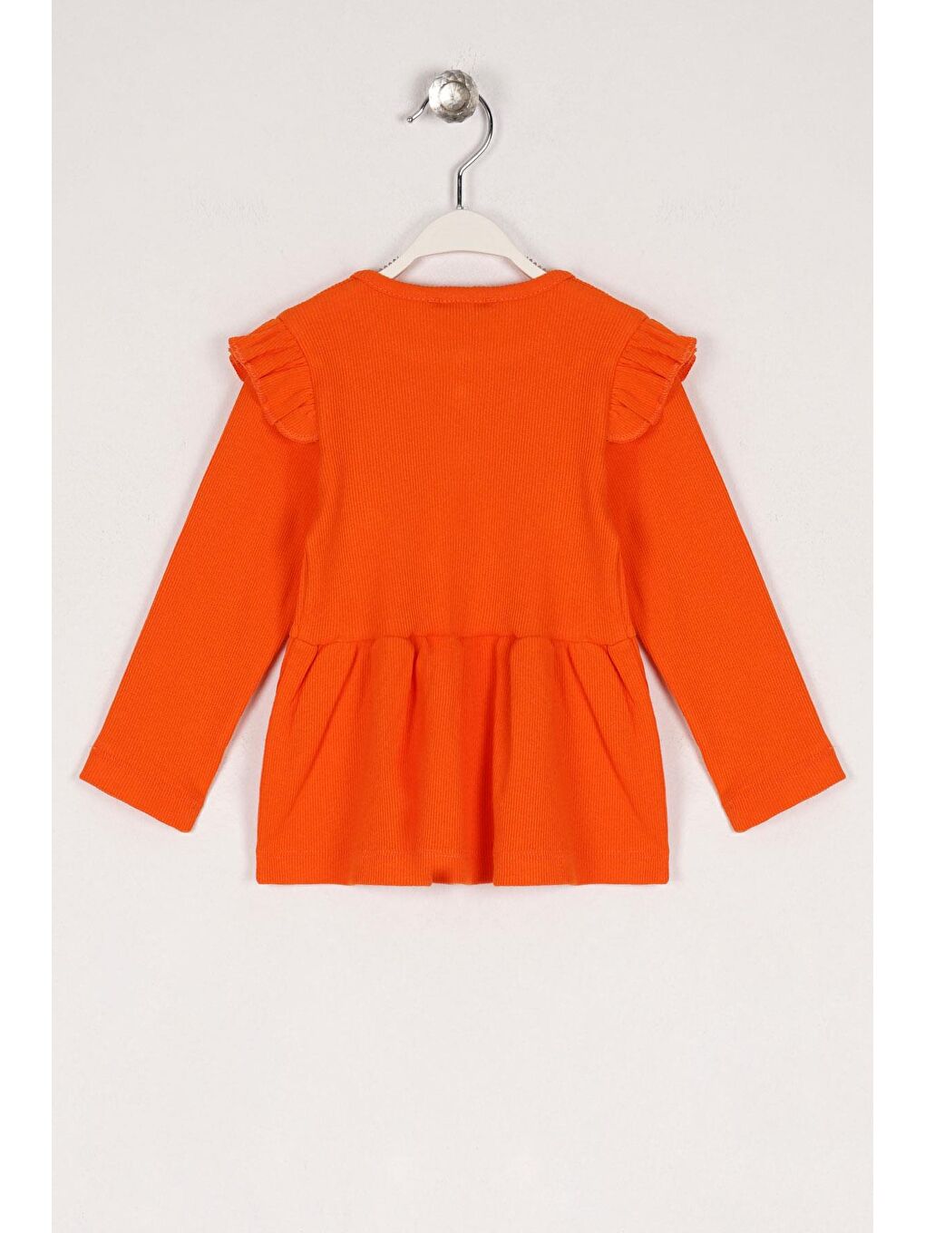 Turuncu Bisiklet Yaka Uzun Kol Düğme Detaylı Omuz Fırfırlı Oranj Renk Kız Çocuk Elbise-1
