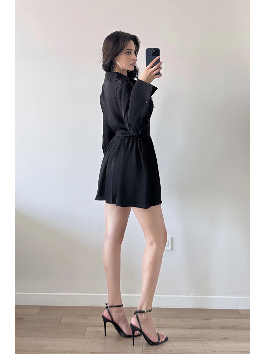 Kadın Siyah Gömlek Elbise 1041-2677-1