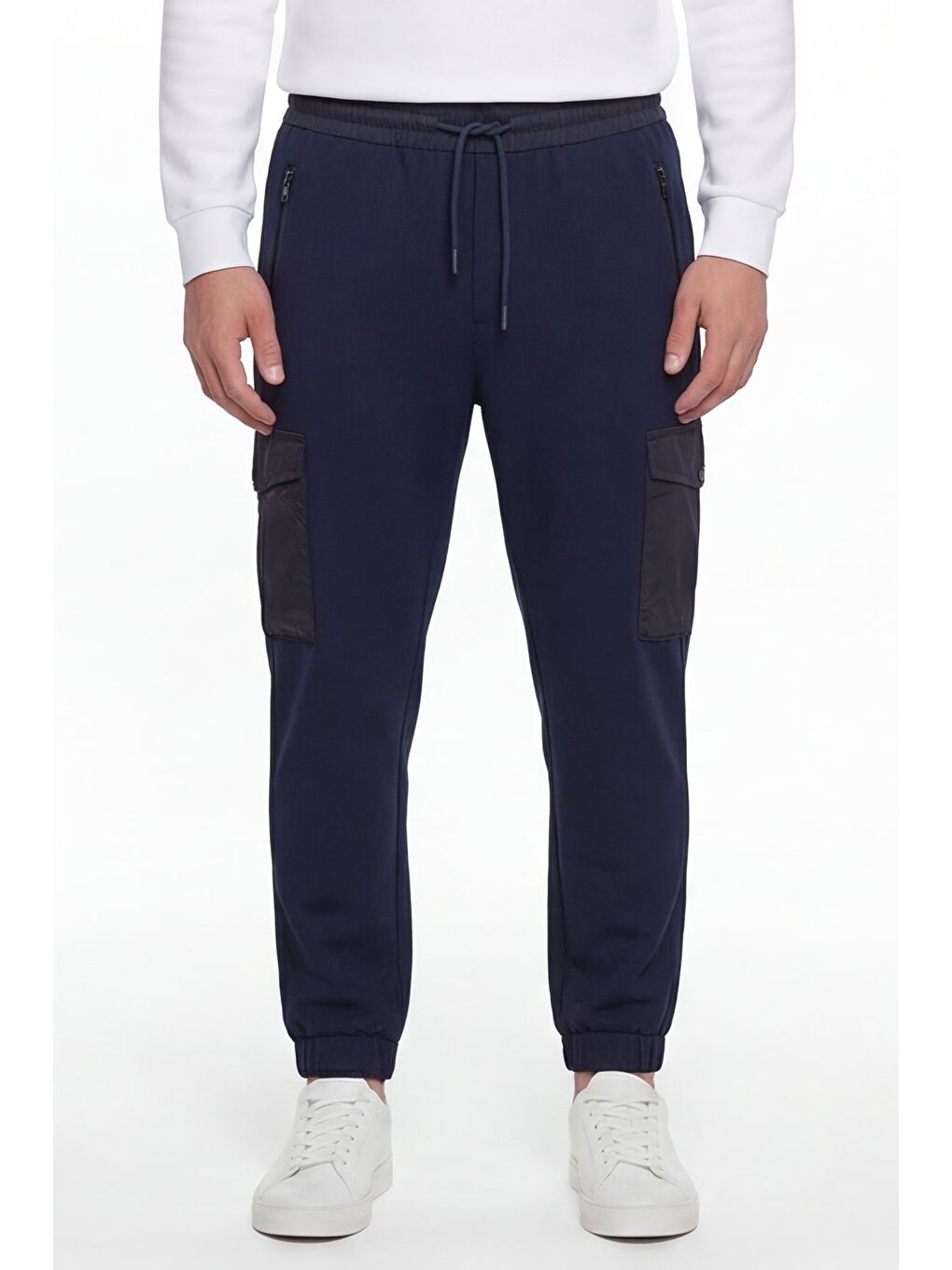 Giotelli Erkek Lacivert Dar Kesim Slim Fit Pamuklu Lastikli Bel Kapaklı Cep Lastikli Paça Pantolon