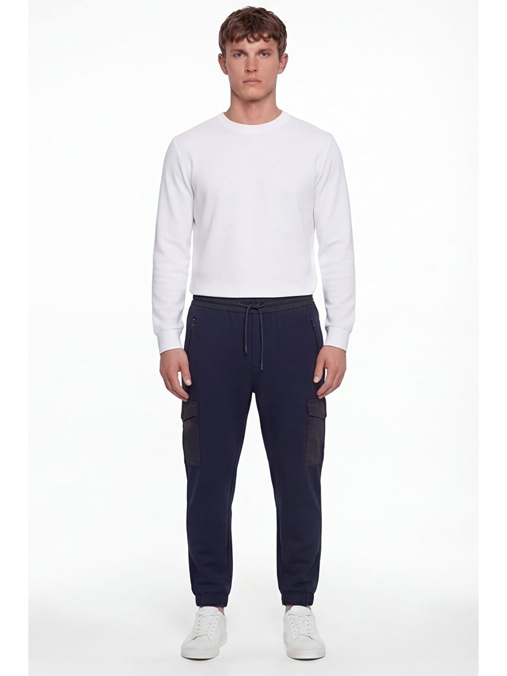 Giotelli Erkek Lacivert Dar Kesim Slim Fit Pamuklu Lastikli Bel Kapaklı Cep Lastikli Paça Pantolon-1