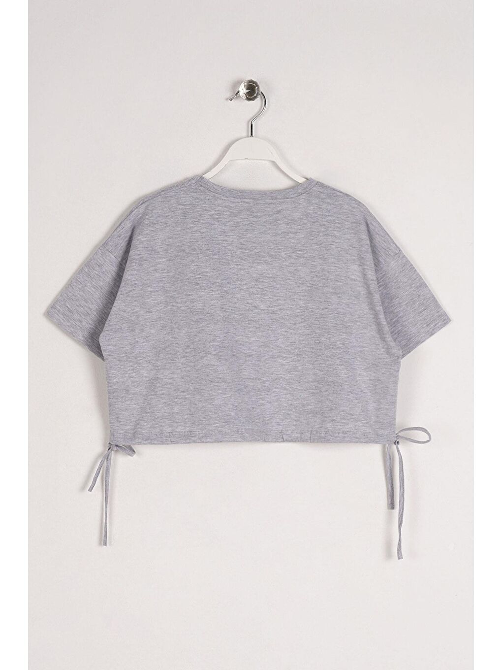 Bisiklet Yaka Kısa Kol Hello New Day Yazılı Gri Melanj Renk Kız Çocuk Tshirt-1