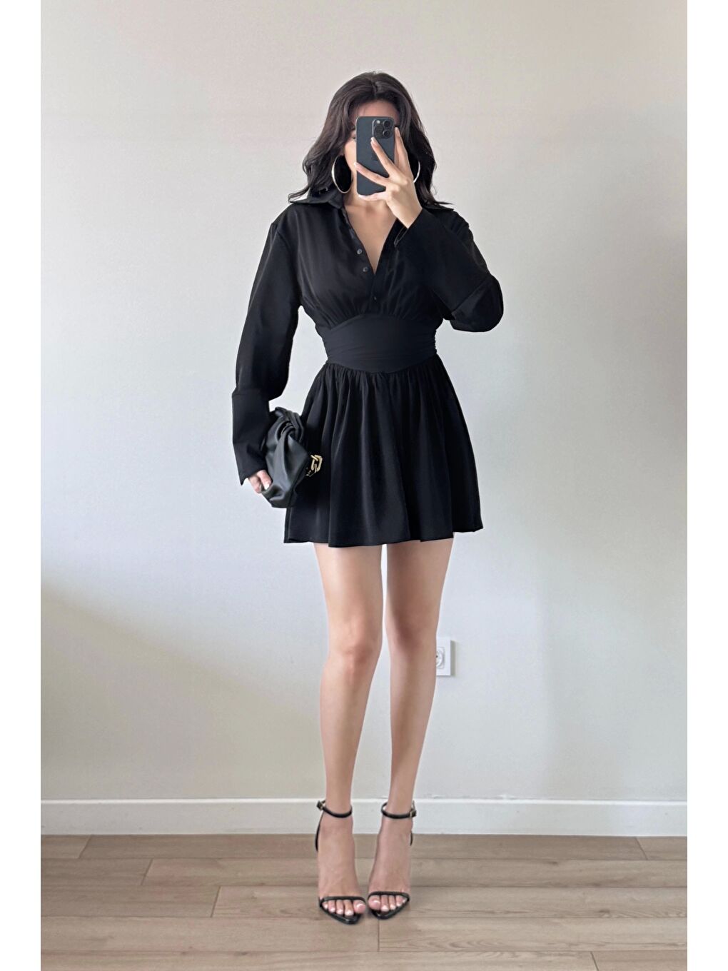 Kadın Siyah Gömlek Elbise 1041-2677-3
