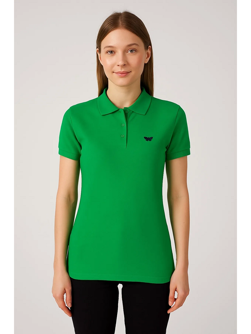 Yeşil Kadın 3 Lü Paket Yazlık Basic Düz Polo Yaka Tişört-3