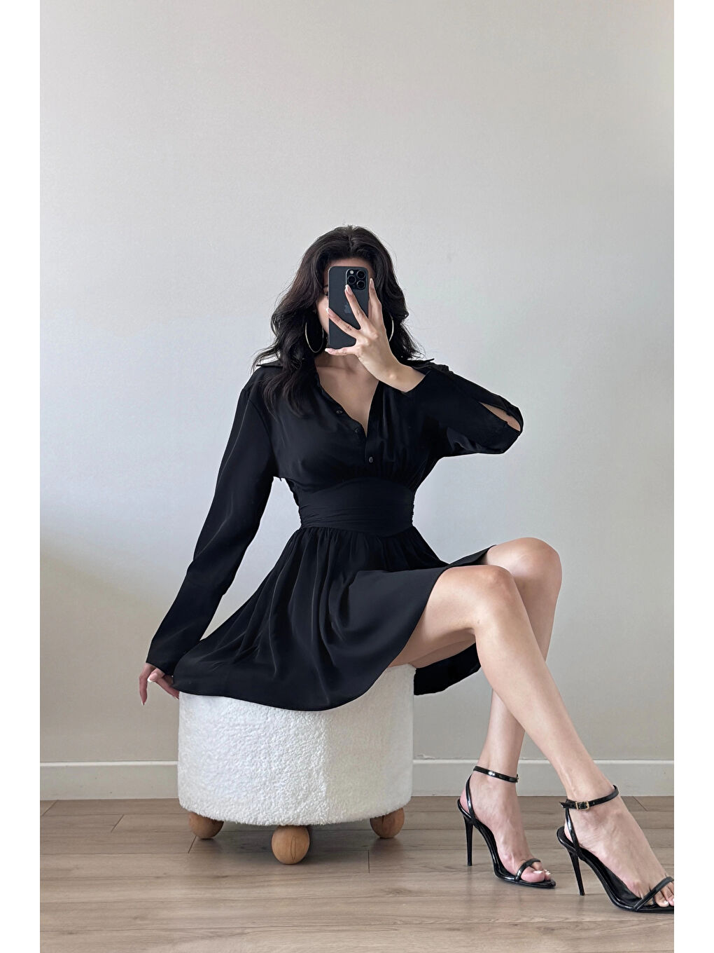 Kadın Siyah Gömlek Elbise 1041-2677-4