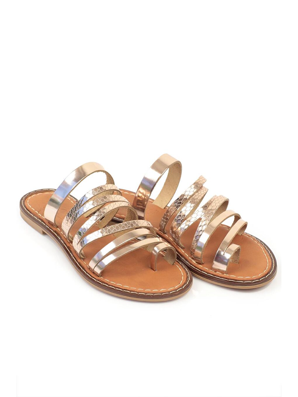 Pembe Baş Parmak Detaylı Bantlı Kadın Deri Terlik-1