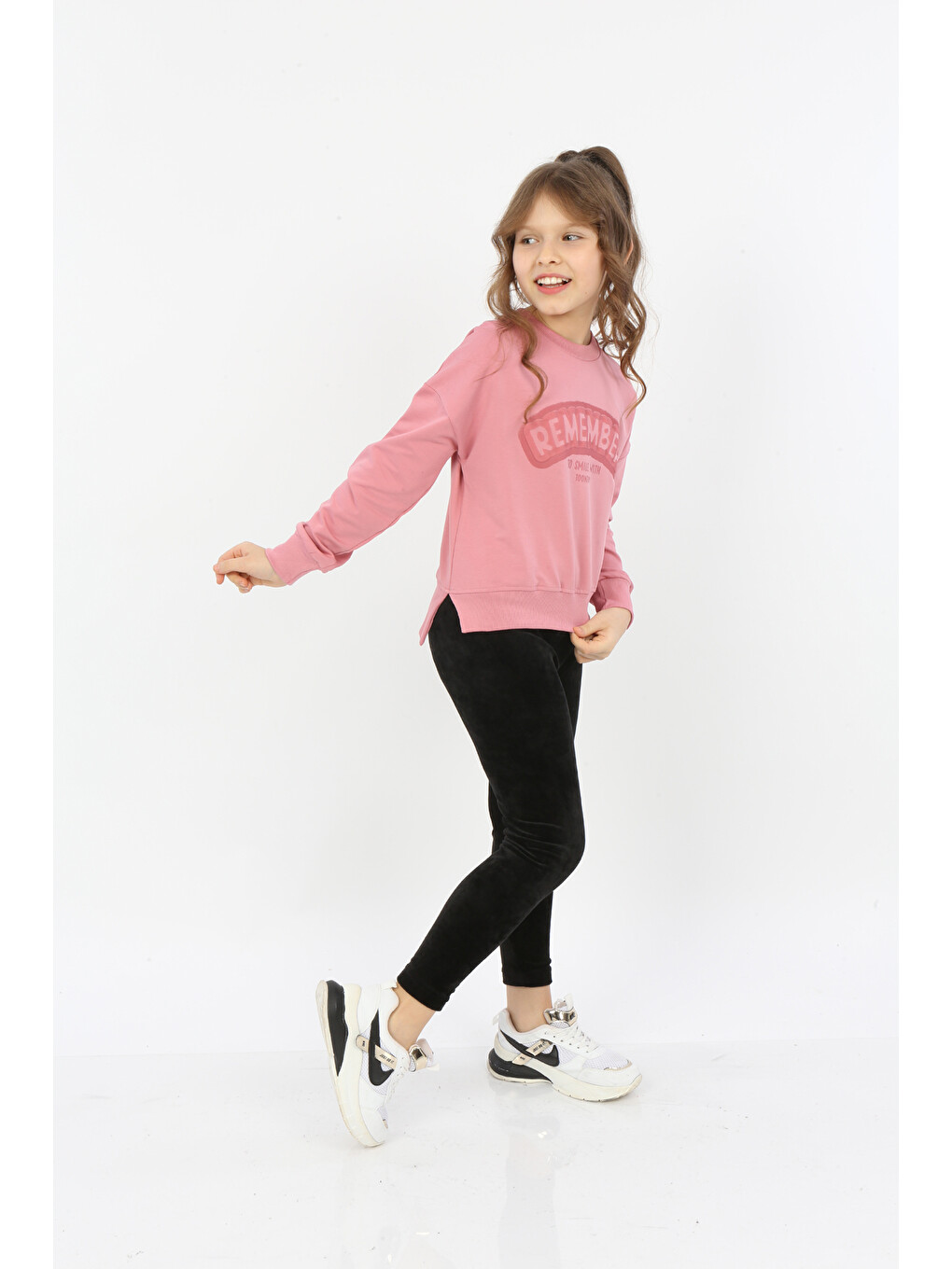 Pembe Kız Çocuk Remember Baskılı Sweatshirt