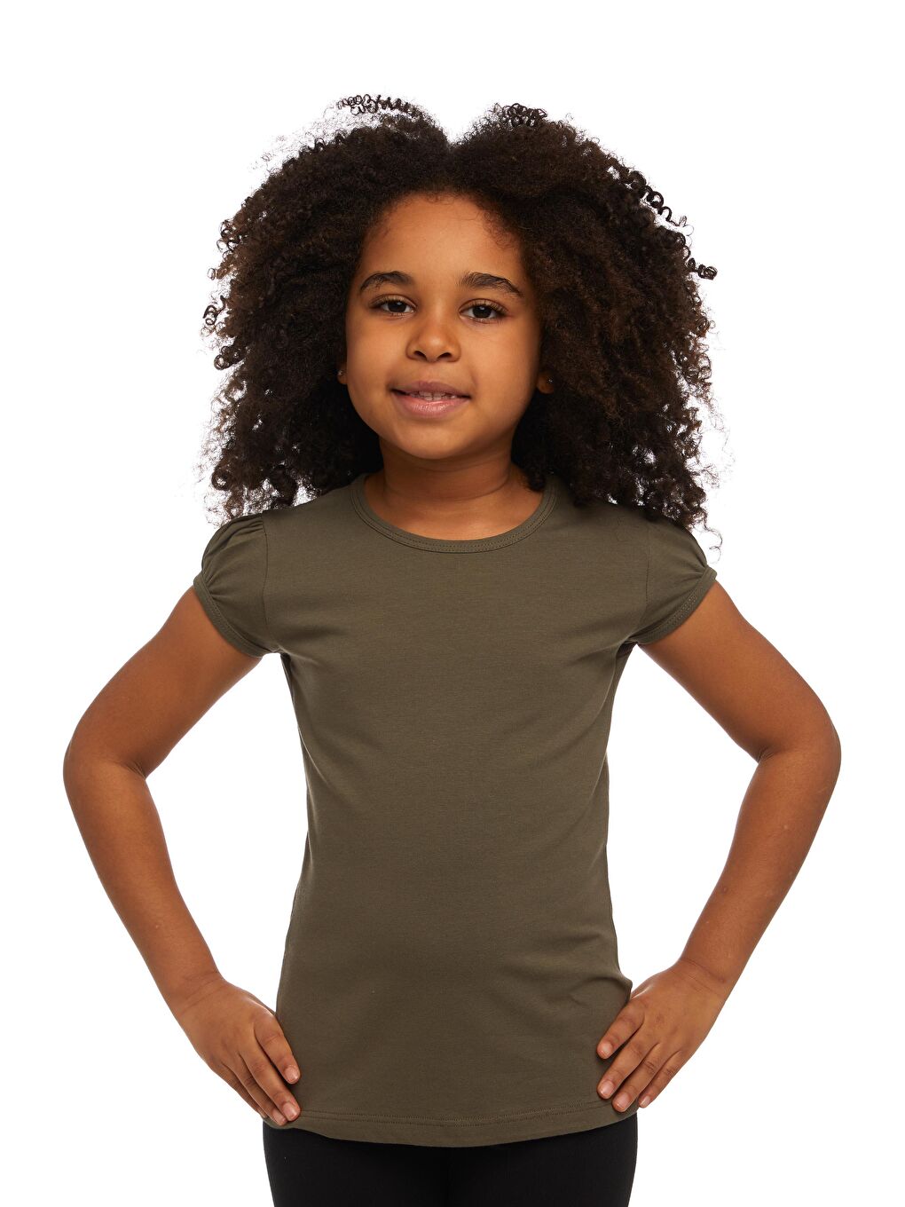 Kamuflaj Yeşil Kız Çocuk Kısa Kollu Basıc Tişört