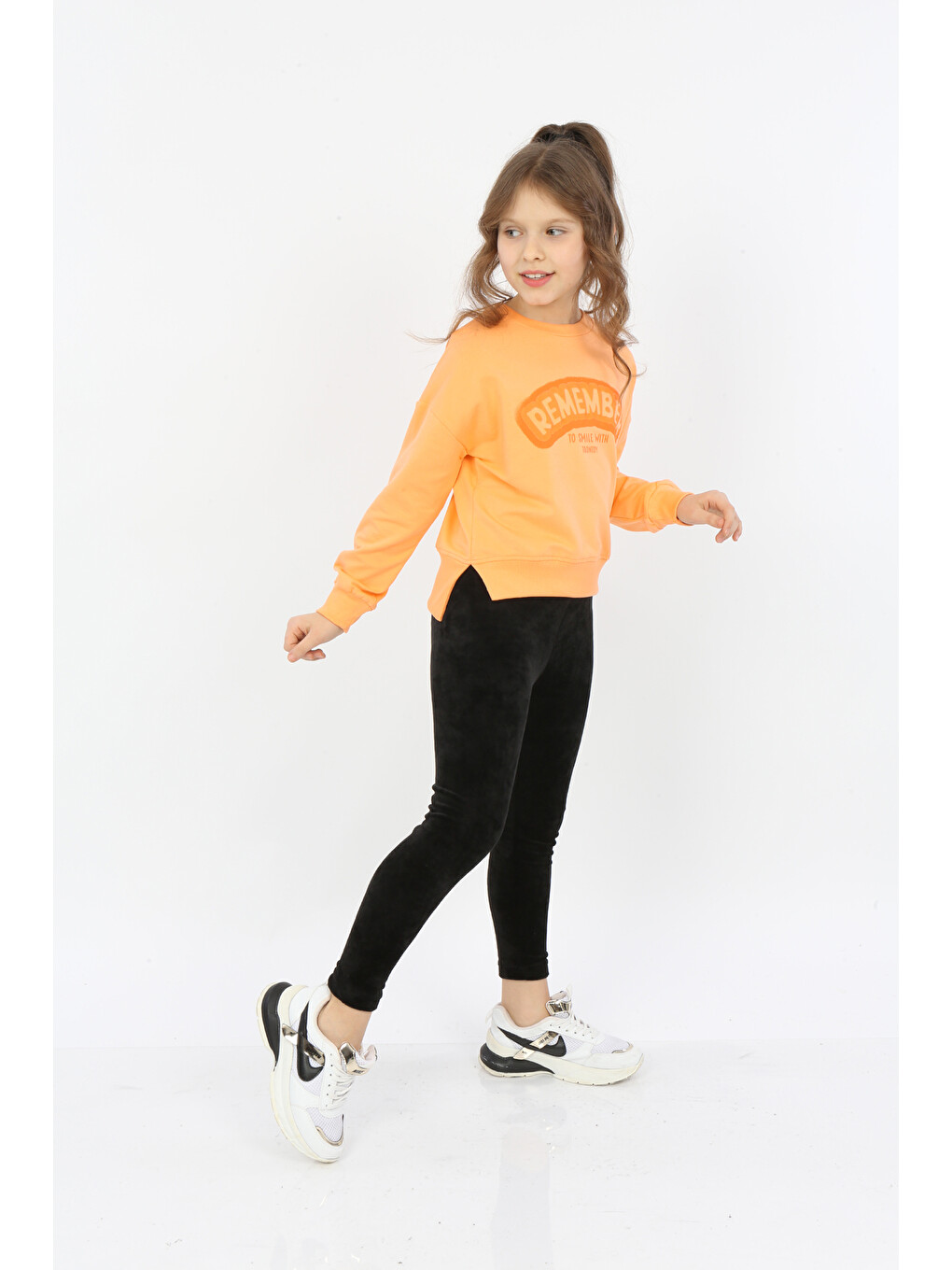 Turuncu Kız Çocuk Remember Baskılı Sweatshirt