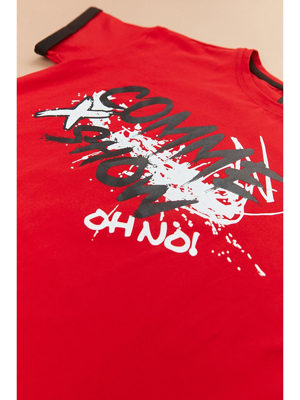 Kırmızı Comme Baskılı Bisiklet Yaka Çocuk Tişört-1