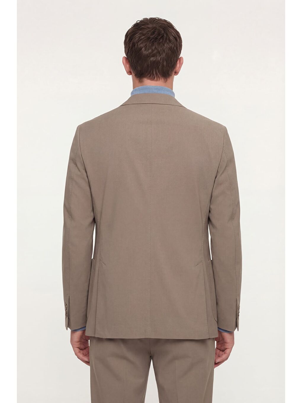 Bej Erkek Vizon Normal Kesim Regular Fit Dokuma Torba Cep Çift Yırtmaçlı Mono Yaka 6 Drop Takım Elbise-3