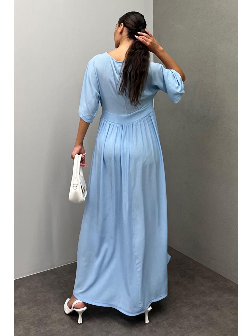 Bebe Mavisi V Yaka Düğmeli Elbise Mg2339-6