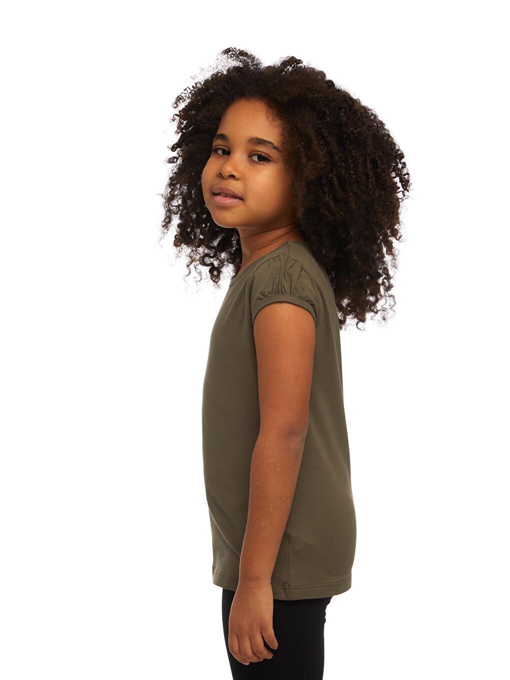 Kamuflaj Yeşil Kız Çocuk Kısa Kollu Basıc Tişört-1