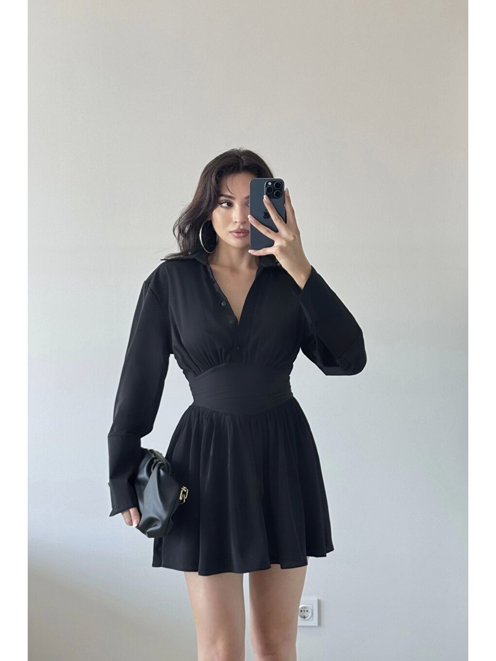 Kadın Siyah Gömlek Elbise 1041-2677-5
