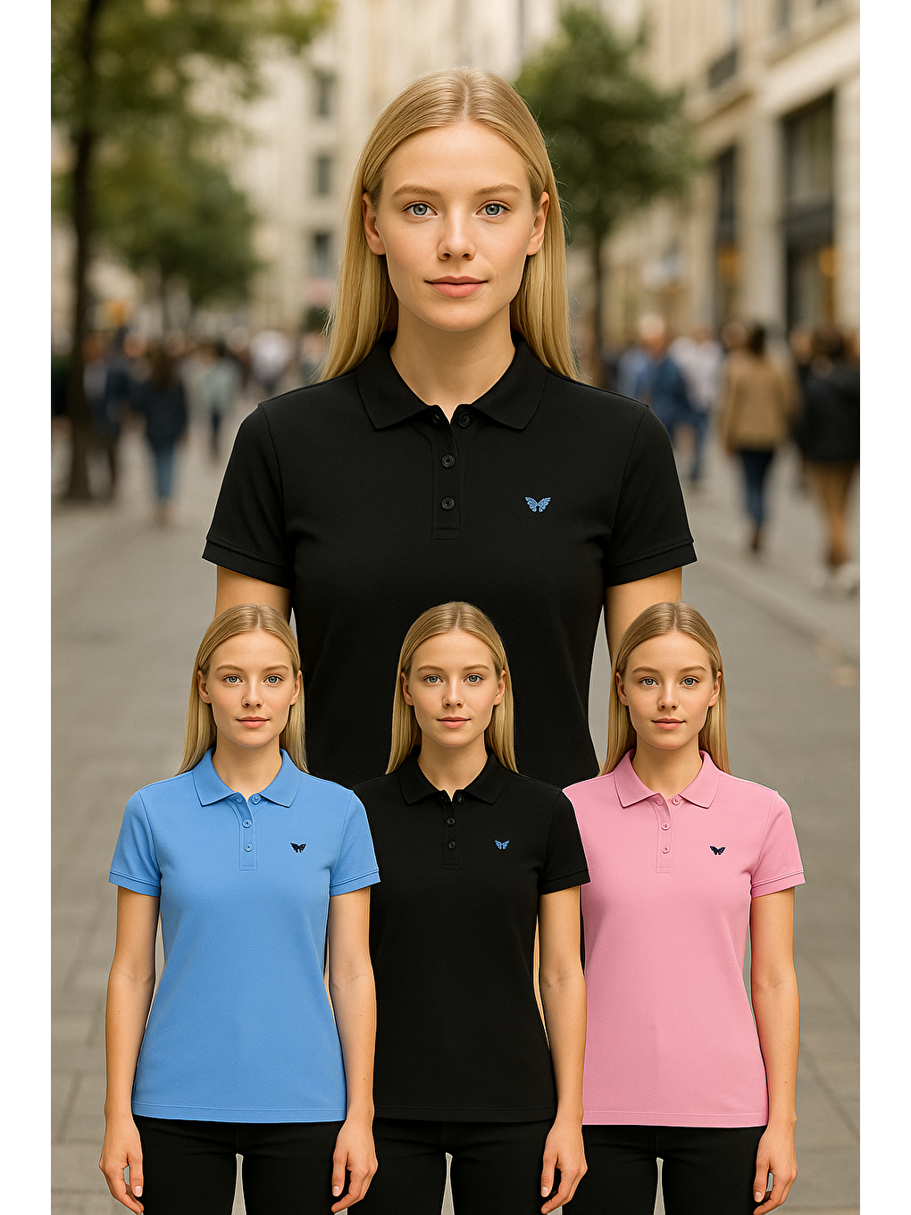 Pembe Kadın 3 Lü Paket Yazlık Basic Düz Polo Yaka Tişört