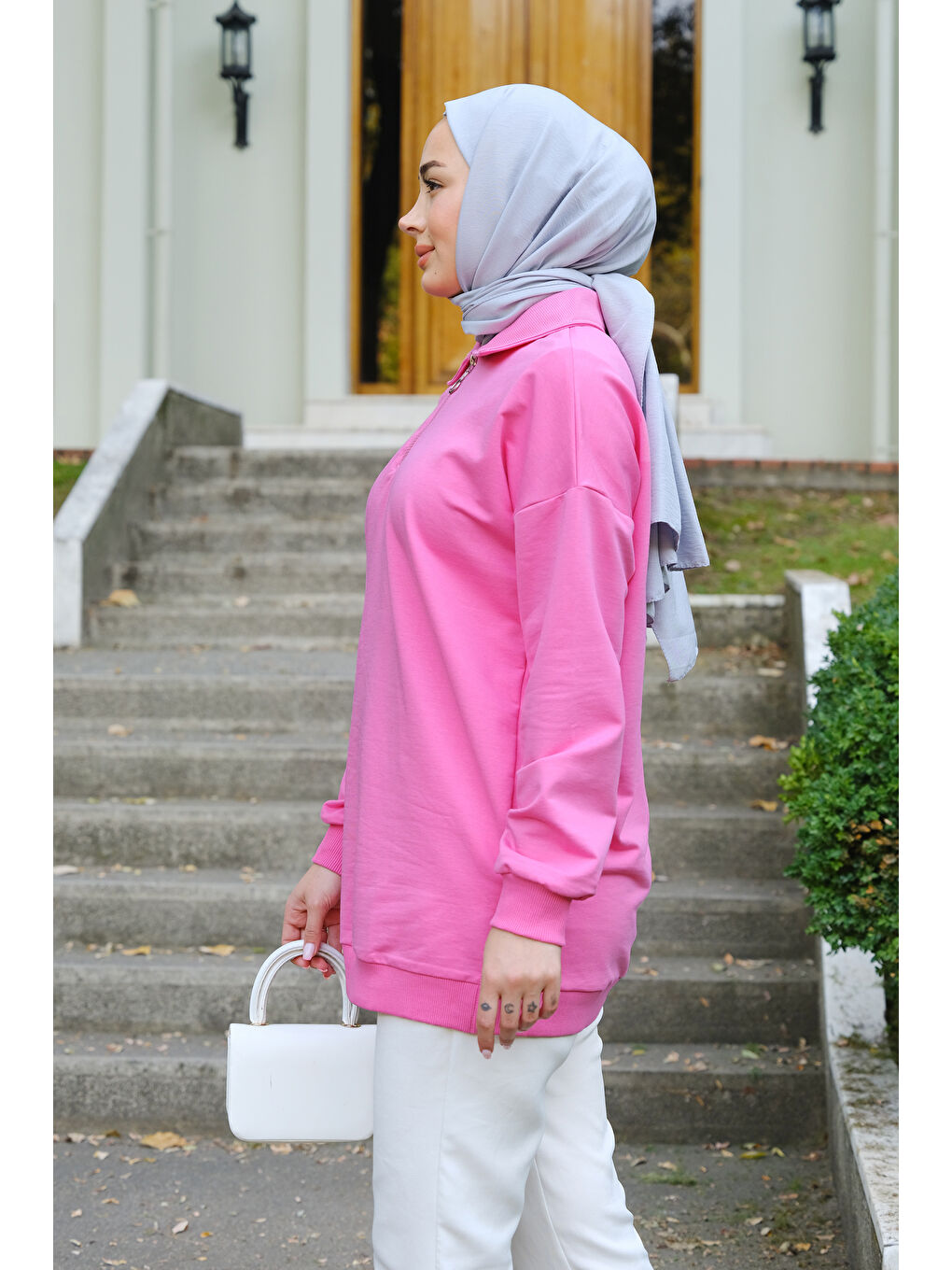 Locco Moda Pembe Yarım Fermuarlı Tunik Pembe - 1