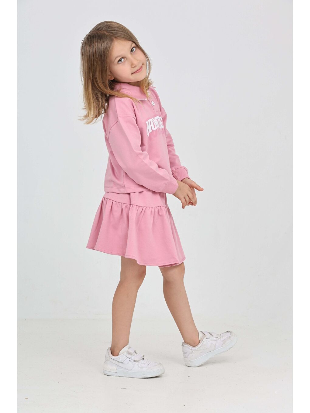 Pembe Kız Çocuk Nowtrend Baskılı Etekli Takım-1