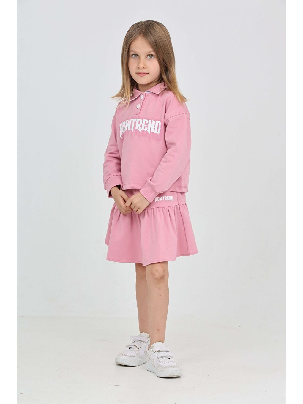 Pembe Kız Çocuk Nowtrend Baskılı Etekli Takım-3
