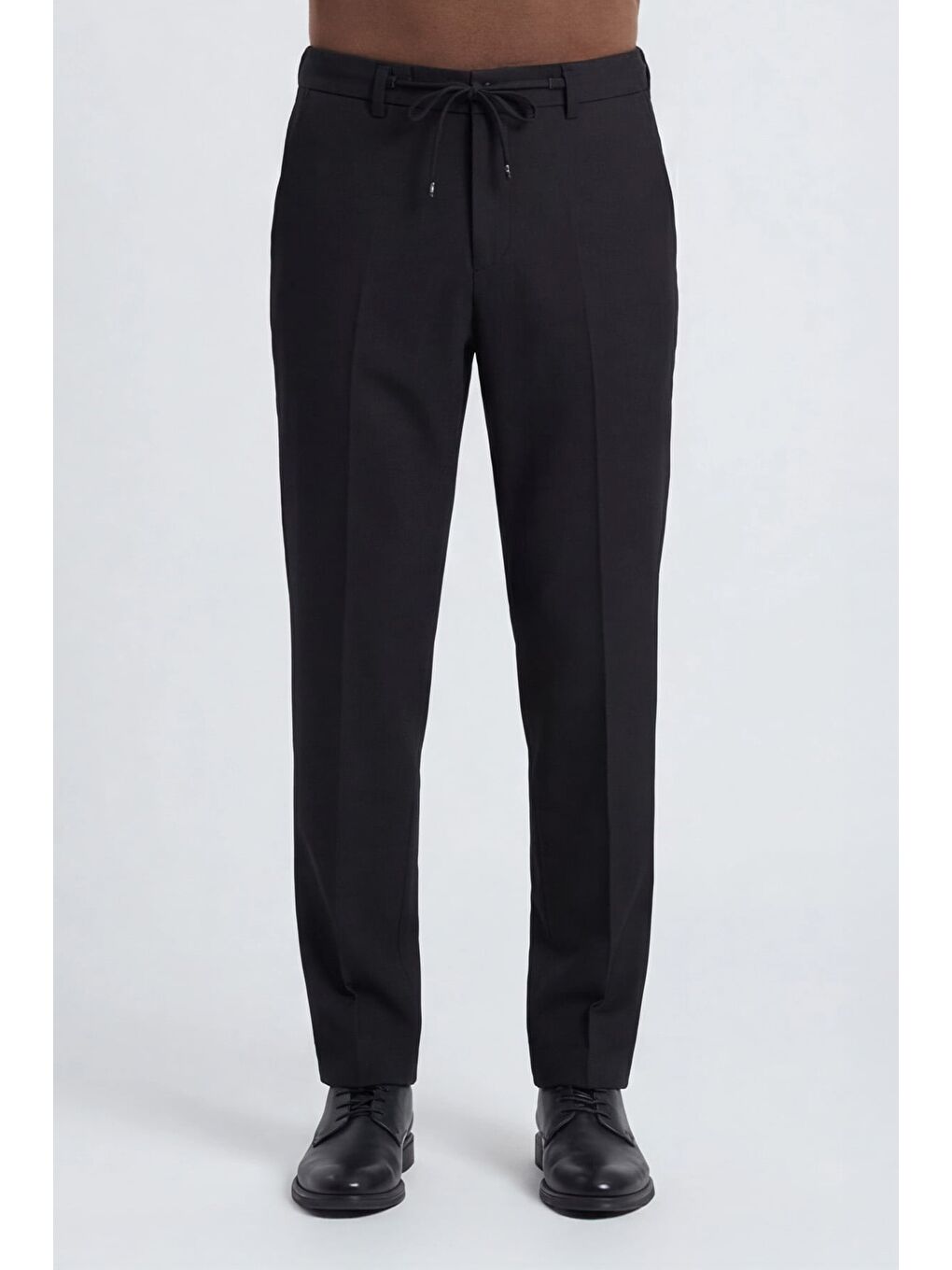 Giotelli Erkek Siyah Dar Kesim Slim Fit Viskon Dokuma Yan Cep Bağcıklı Bel Pantolon