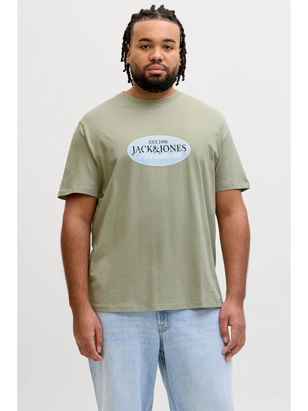 Yeşil Plus Büyük Beden % 100 Pamuk Regular Fit Logolu T Shirt 12298346