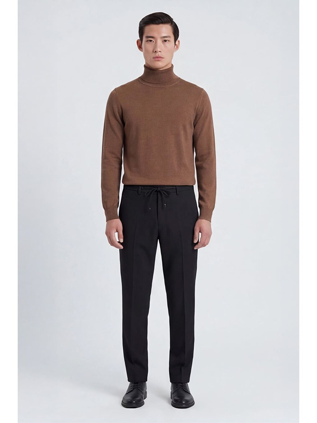 Giotelli Erkek Siyah Dar Kesim Slim Fit Viskon Dokuma Yan Cep Bağcıklı Bel Pantolon-1