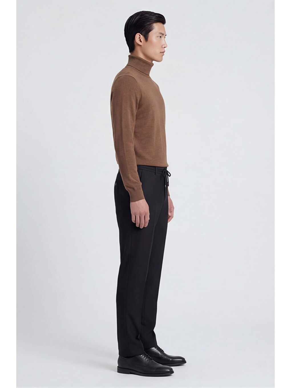 Giotelli Erkek Siyah Dar Kesim Slim Fit Viskon Dokuma Yan Cep Bağcıklı Bel Pantolon-2