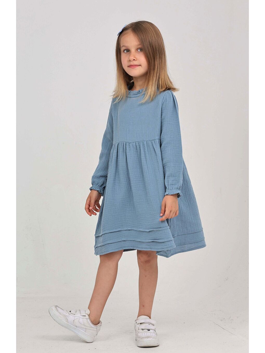 İndigo Kız Çocuk Yaka Fırfırlı Elbise-2